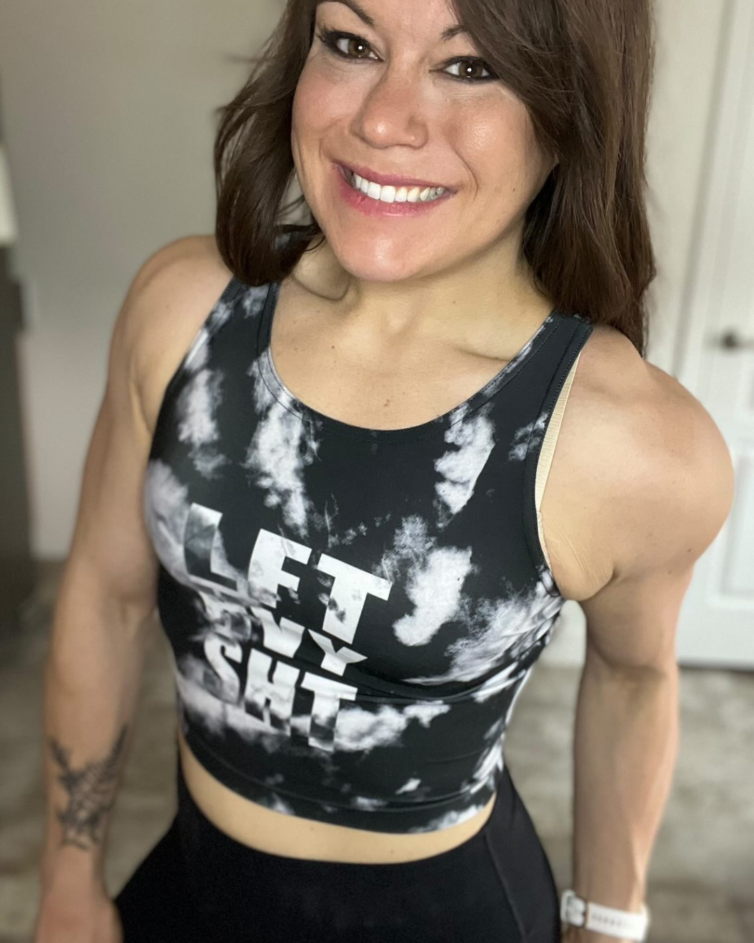 LFT HVY SHT black and white tie-dye  workout crop top